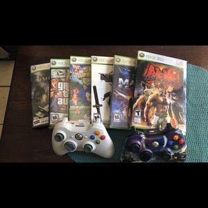 2 wireless Xbox controllers, and Xbox games